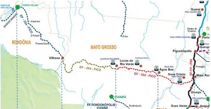 Brazil - map FICO centro-oste railroad 
