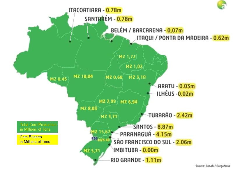 map corn production brazil