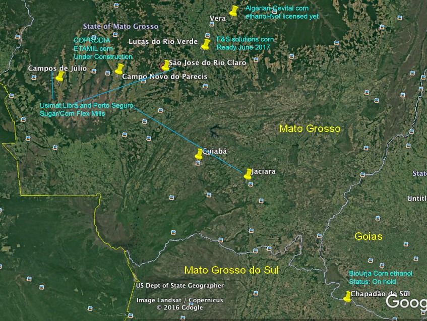 map ethanol mills mato grosso brazil