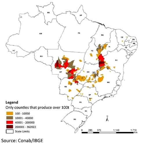 Map cotton production Brazil