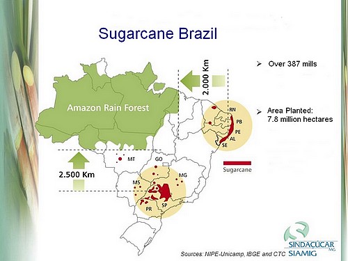 Map sugarcane Brazil