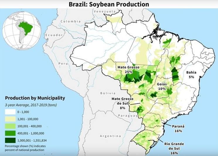 Map soybeans Brazil